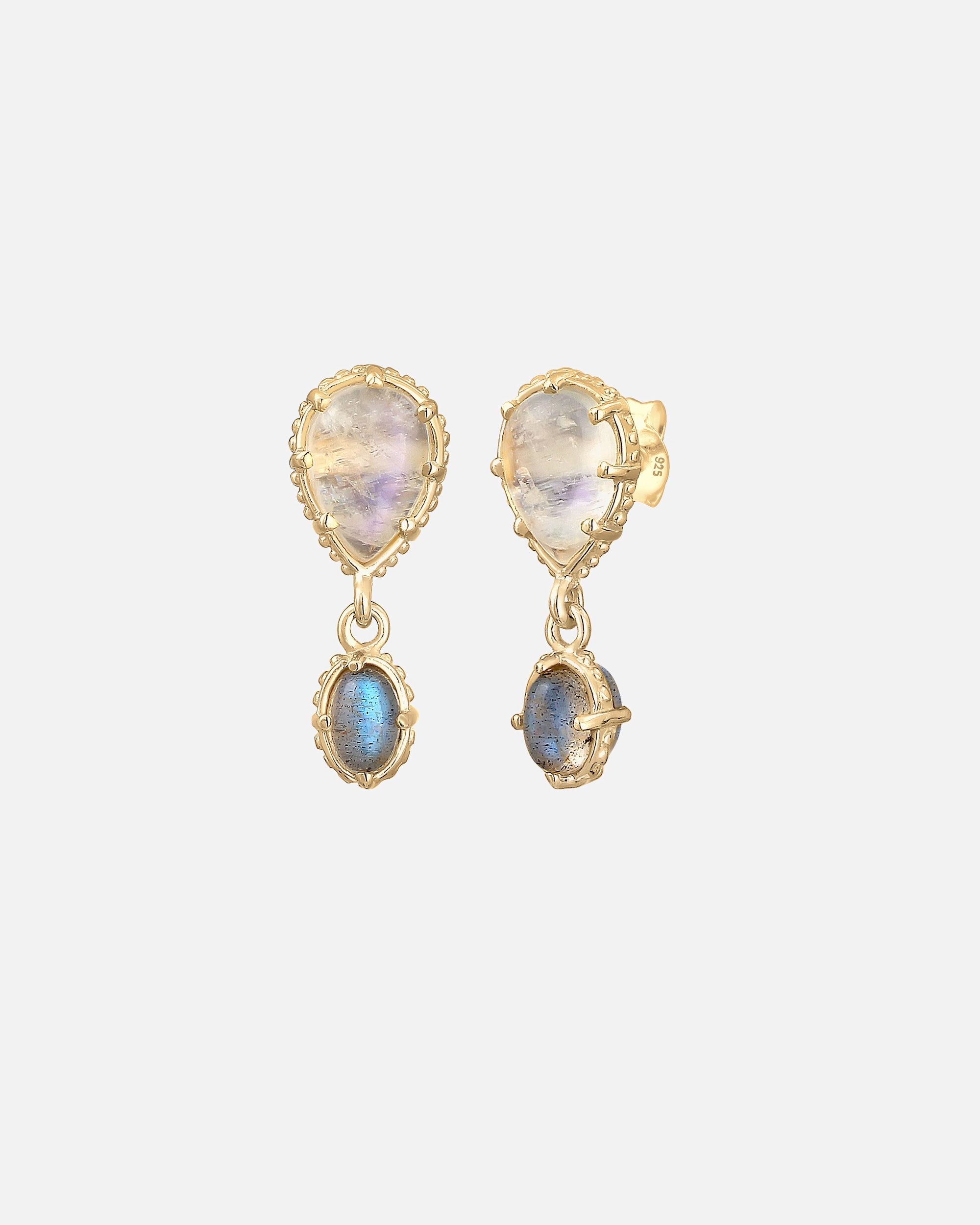Boucles d'oreilles pour Femme Elli PREMIUM Femmes pendentif d'oreilles avec pierre de lune labradorite en argent sterling 925 plaqué or goldfarben