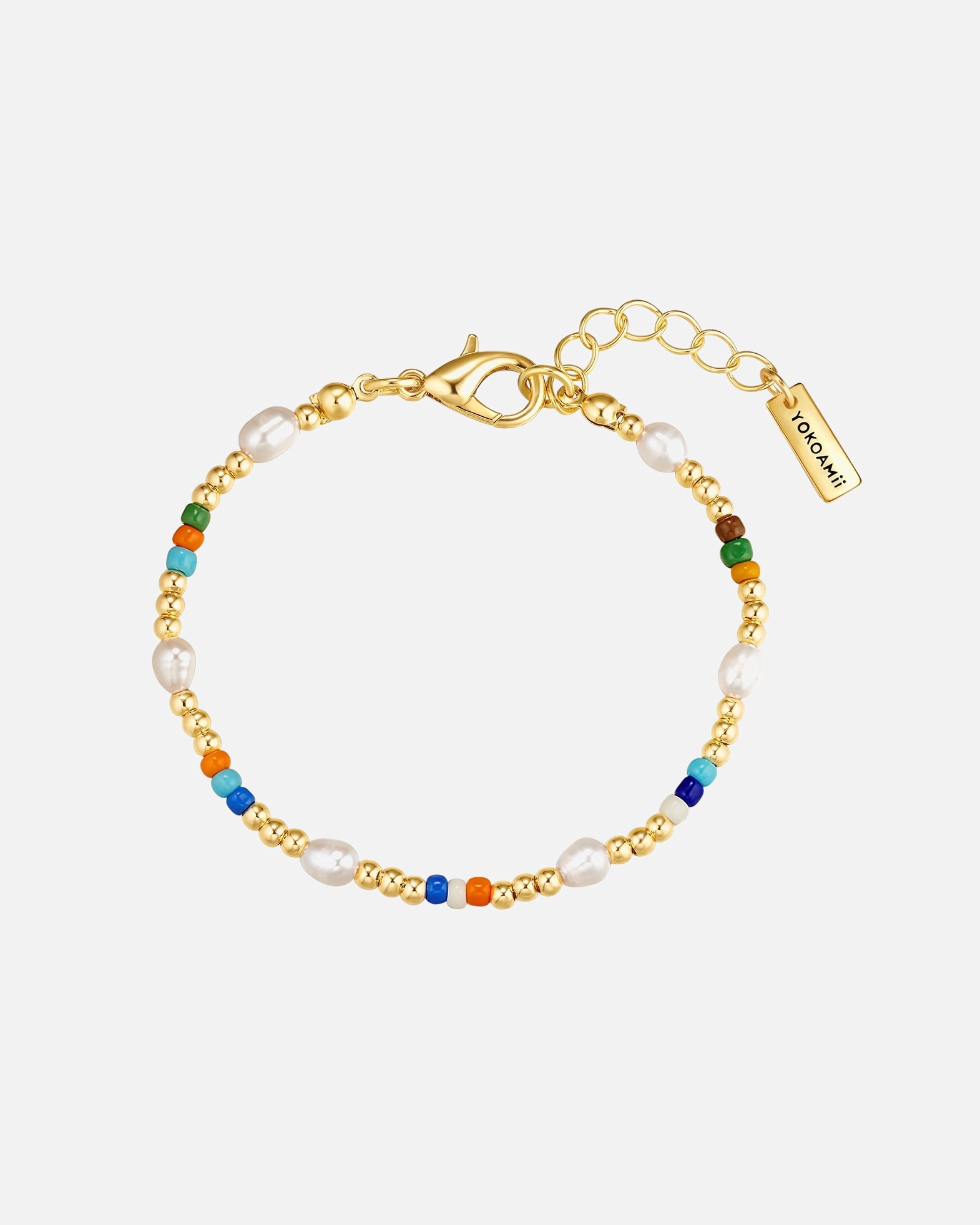 Bracelet pour Femme Yokoamii Bracelet en alliage de métal en or jaune avec perle de culture d'eau douce Longueur de base 19,0 + rallonge 3,0 cm