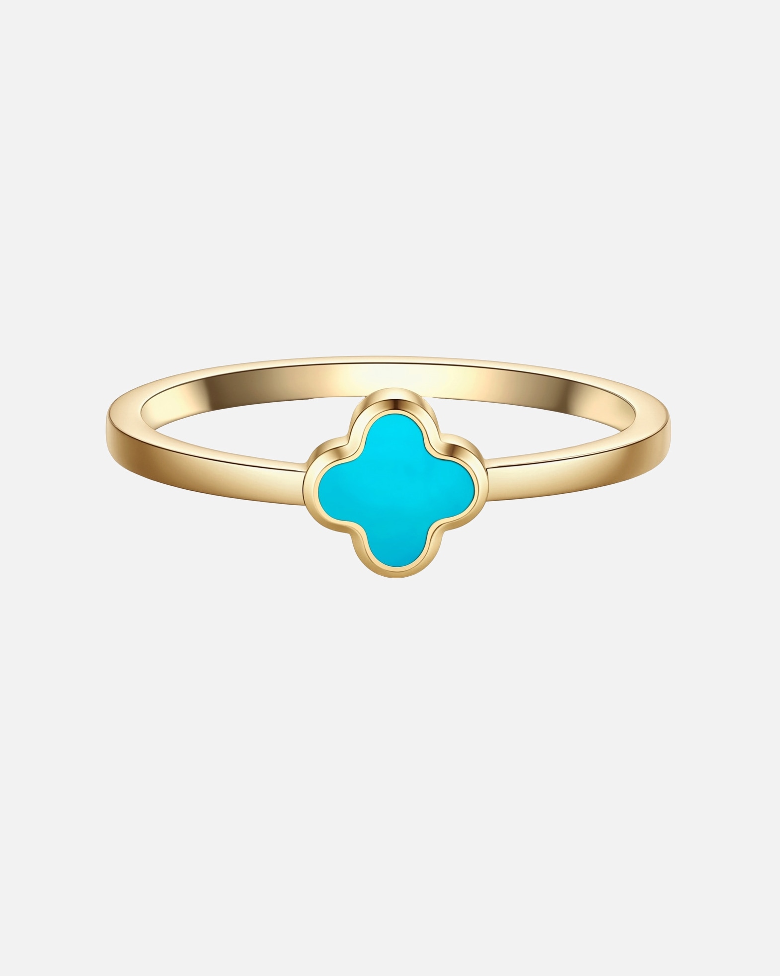 Bague pour Femme Glanzstücke München Bague trèfle en acier inoxydable en or jaune avec turquoise (synth.) 50