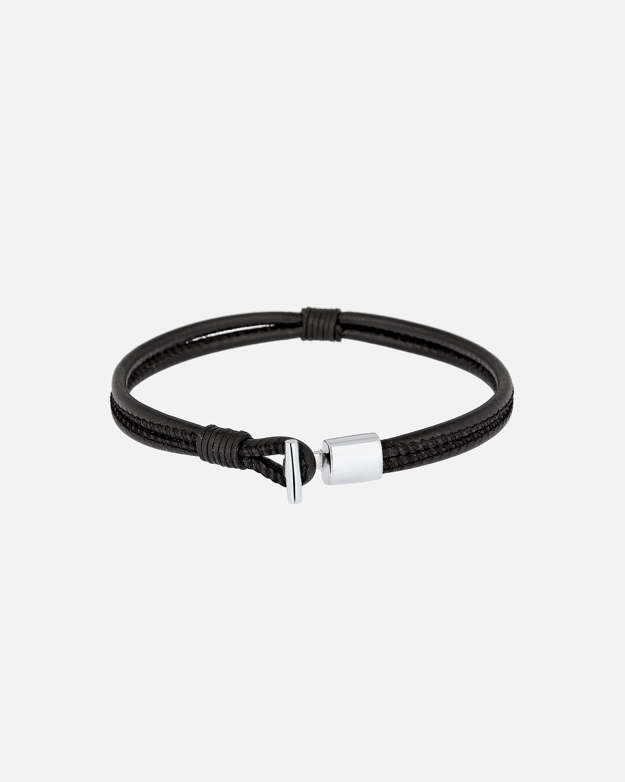Bracelet pour Homme Hommes cuir véritable noeud crochet noir Argent 925 22