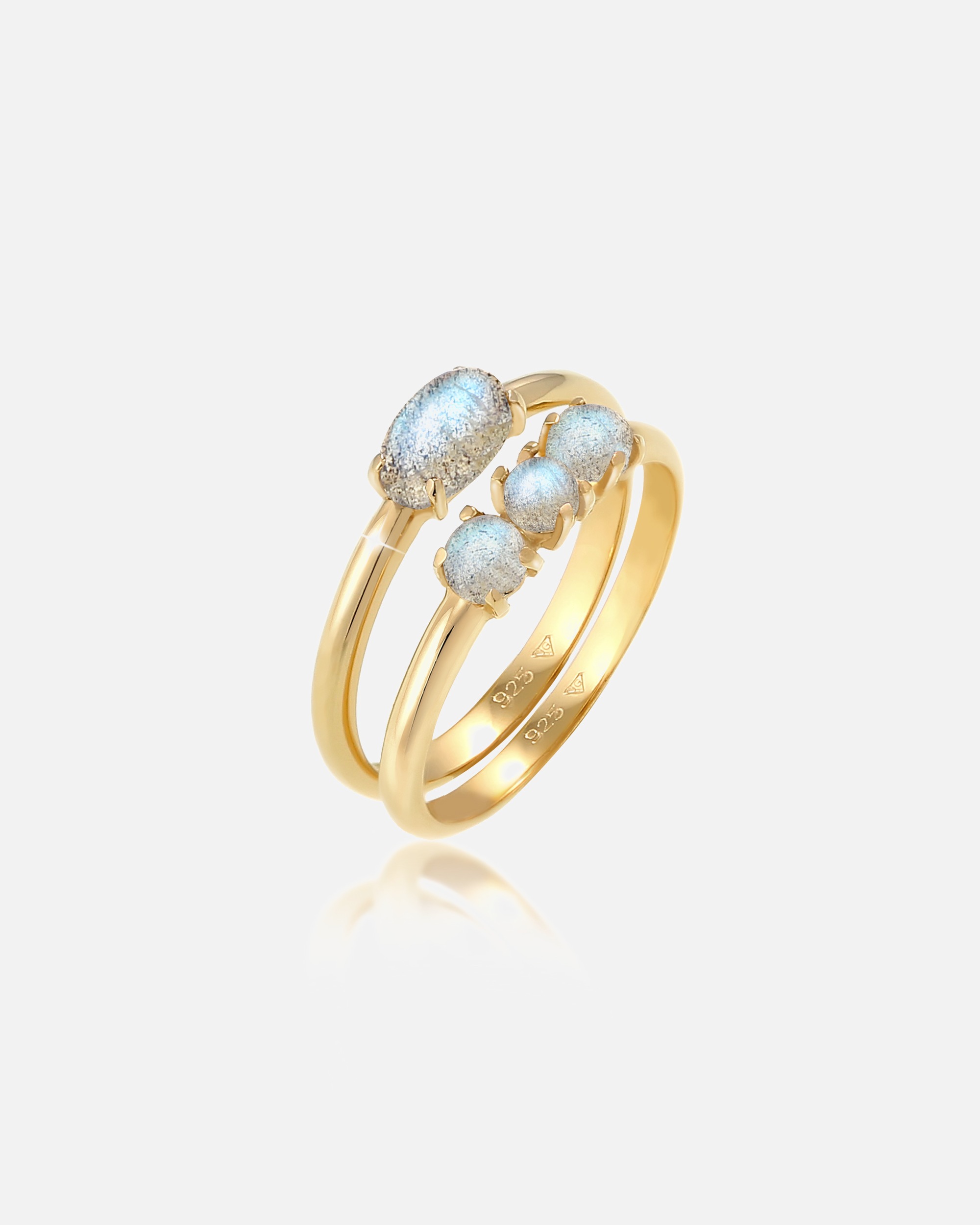 Bague pour Femme Elli Combinaison labradorite Pierre précieuse 925 Argent Plaqué Or 56