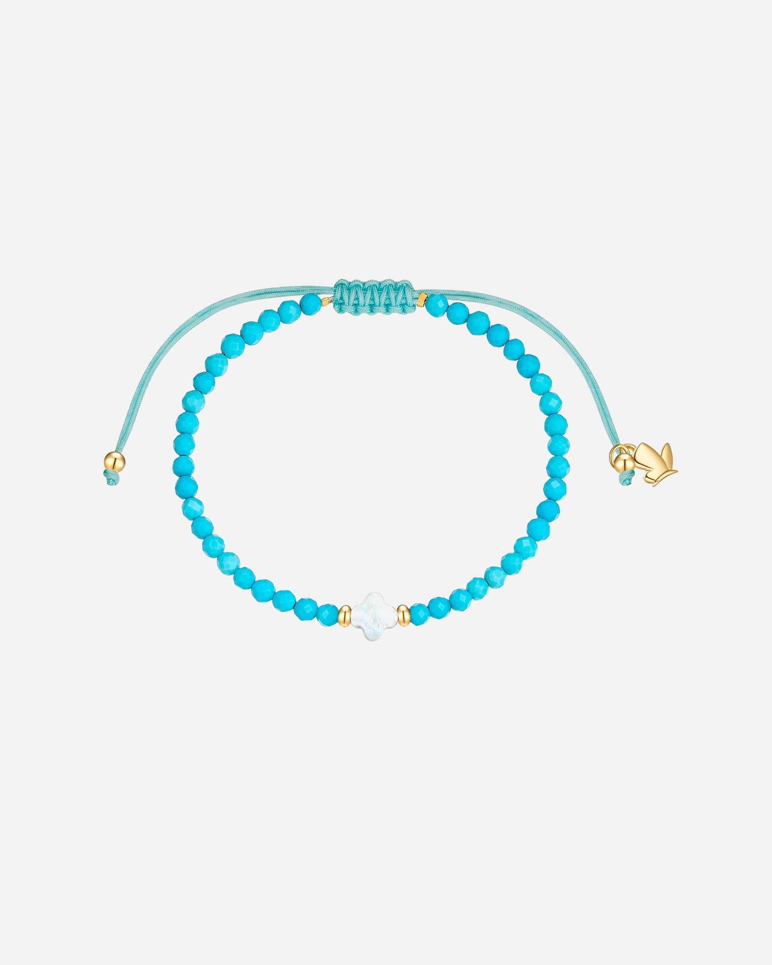 Bracelet pour Femme Glanzstücke München Bracelet Trèfle en acier inoxydable en doré avec turquoise (rek.) et perle de coquillage Réglable 15,0 - 22,0 cm