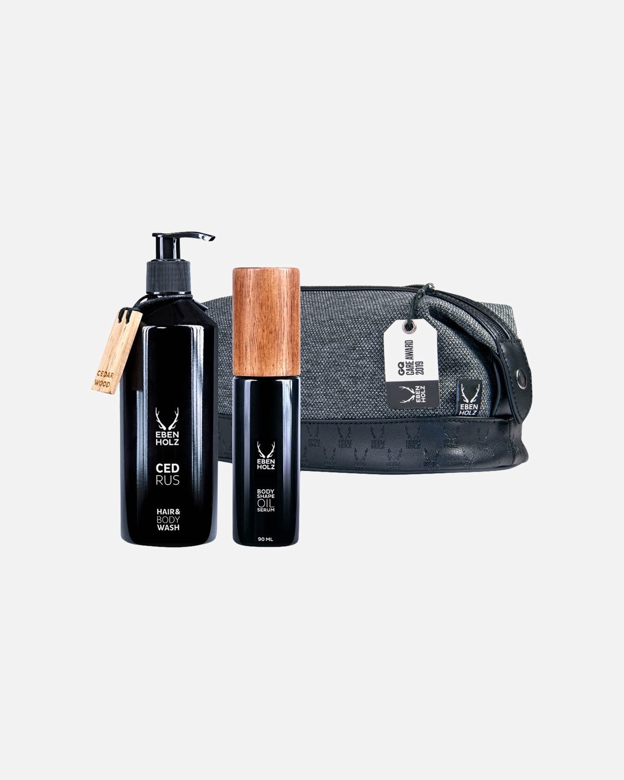 Coffret soin corps pour Homme EBENHOLZ Skincare Coffret cadeau Cedrus Hair & Body Wash 330 ml + Bodyshape Oil Serum 90 ml + trousse de toilette