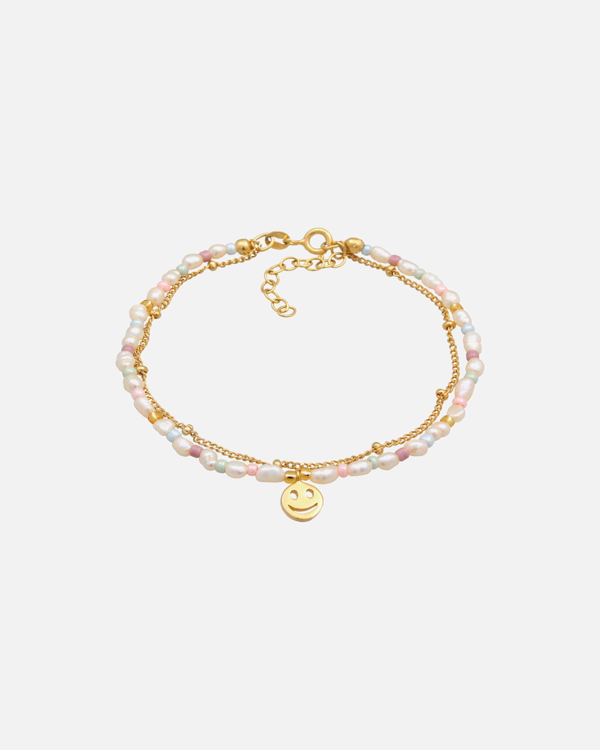 Bracelet pour Femme Elli Elli Armband Layer mit Smiling Face Süßwasserperlen Beads 925 Silber 16