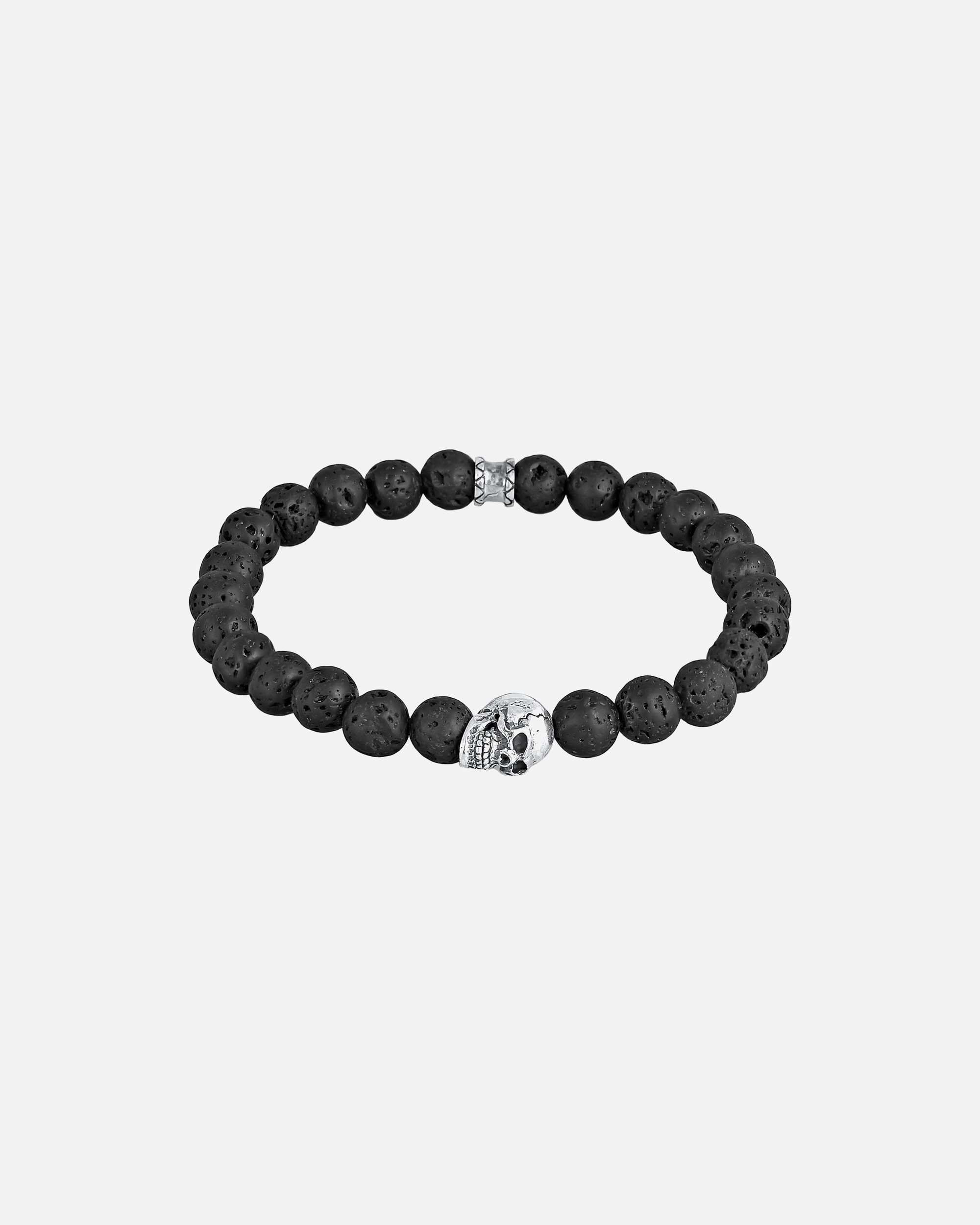 Bracelet pour Homme KUZZOI Herren Totenkopf Lava Stein Perlen 925 Silber 23