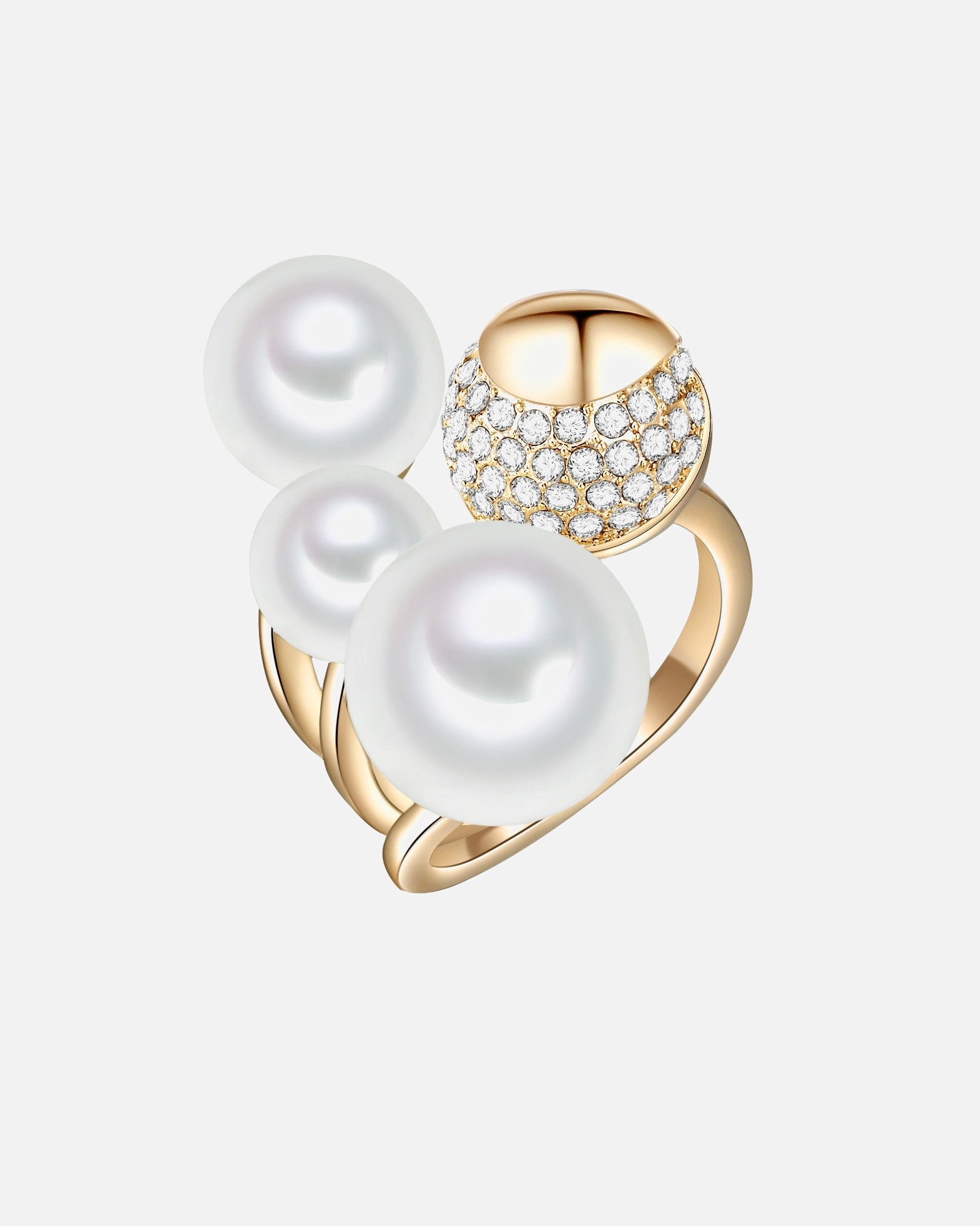 Bague pour Femme Bague avec perle Laiton Verre Perles organiques en Or jaune 56