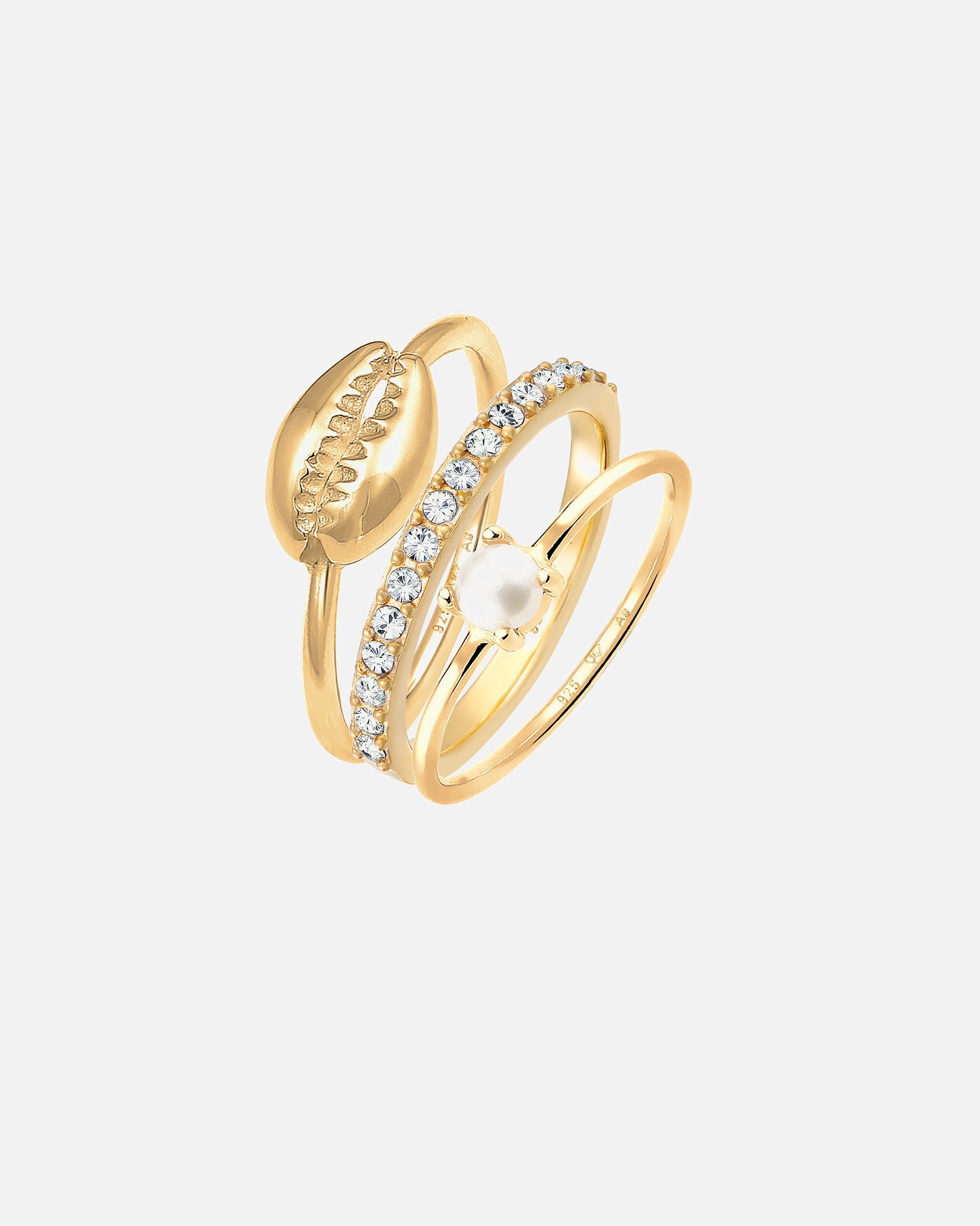 Bague pour Femme Elli Set Süßwasserperle Kristalle Muschel 925 Silber 54
