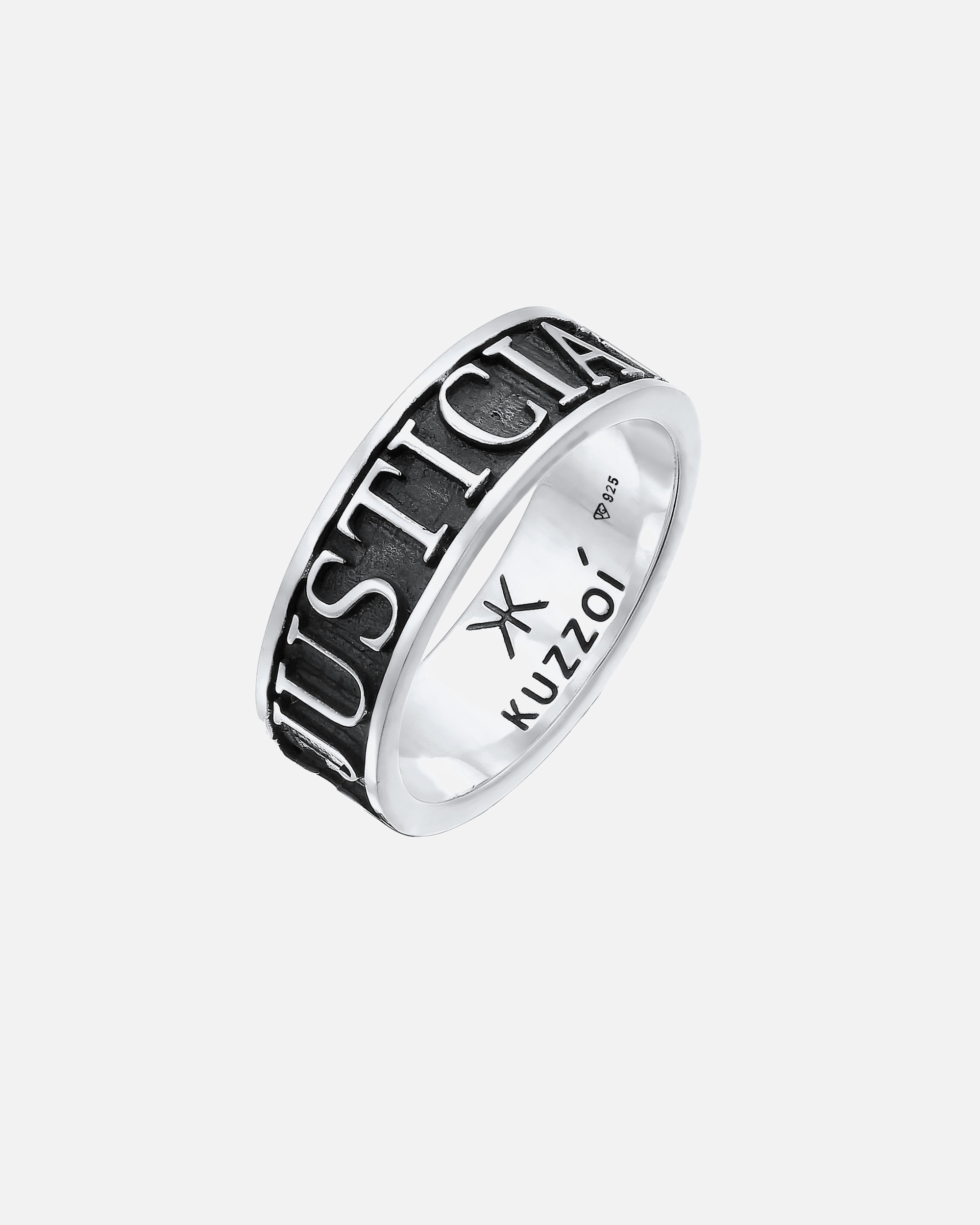 Bague pour Homme KUZZOI Herren Bandring Schriftzug 925 Silber oxidiert 60