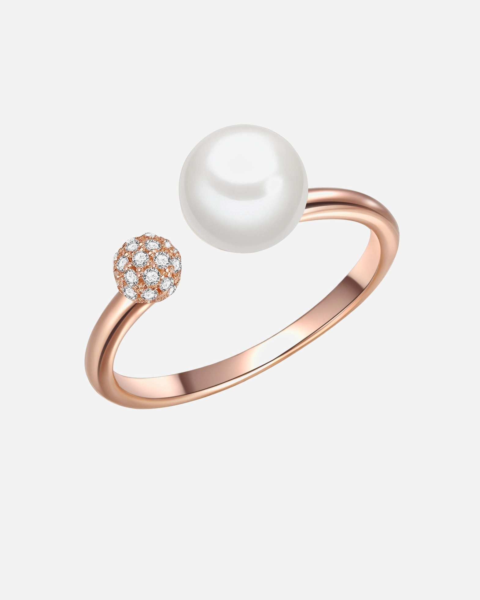 Bague pour Femme Valero Pearls Bague Argent sterling Oxyde de zirconium (CZ) Perle de culture d'eau douce en Or rose 58