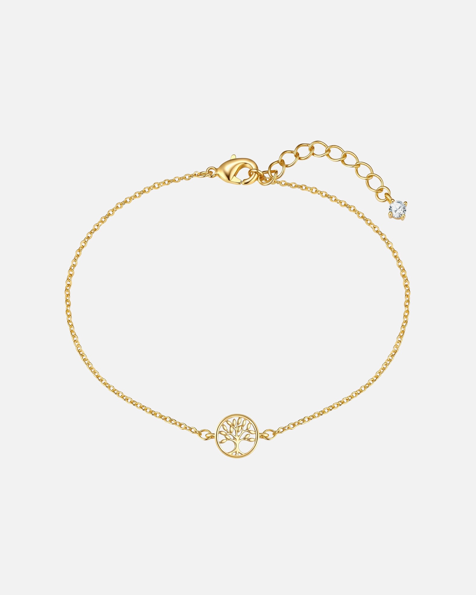 Bracelet pour Femme Lulu & Jane Bracelet Arbre de Vie en laiton en or jaune avec zirconium Longueur de base 17,0 + rallonge 3,0 cm