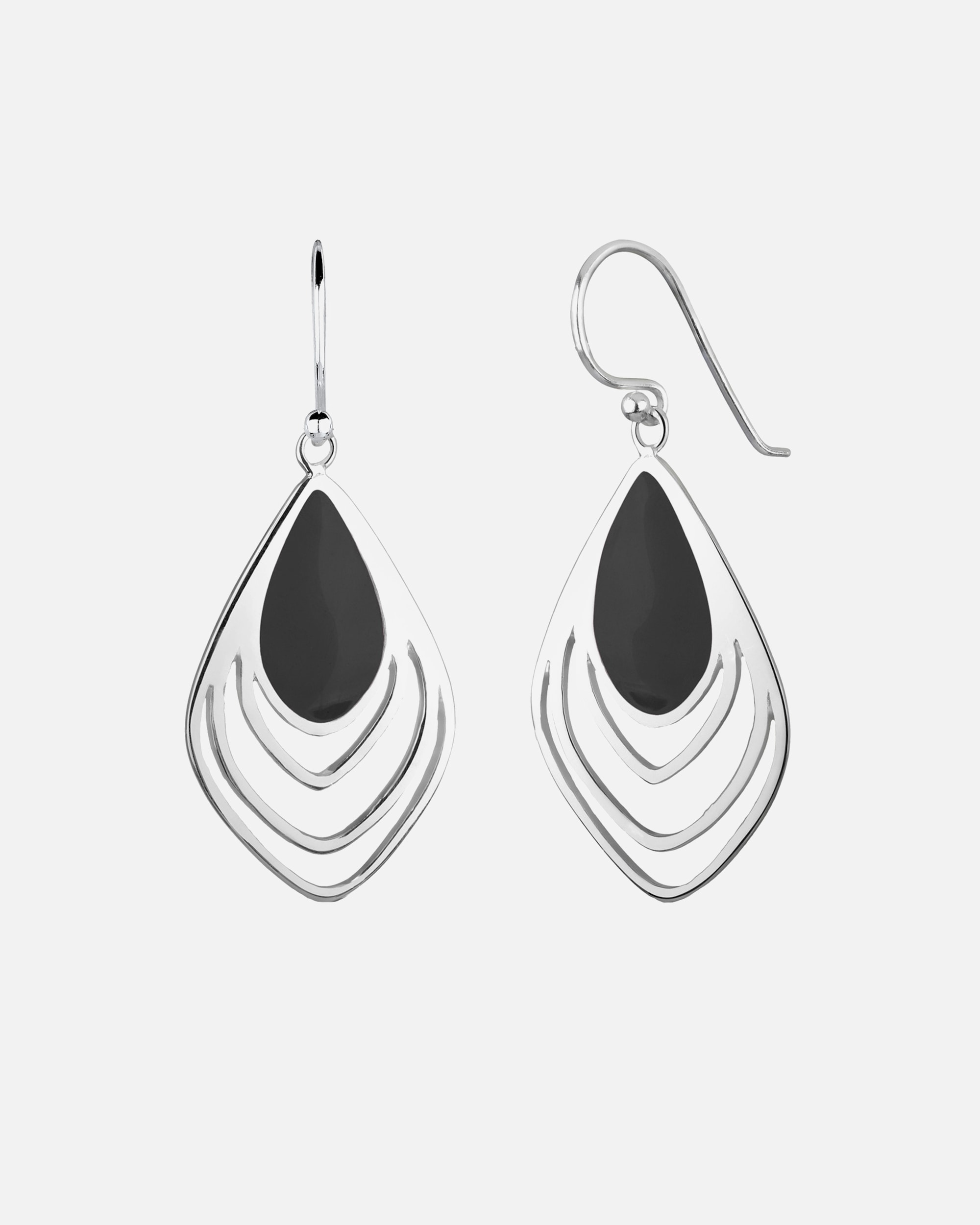 Boucles d'oreilles pour Femme Plume Émaillée Boho Hippie Festival 925 Argent Noir