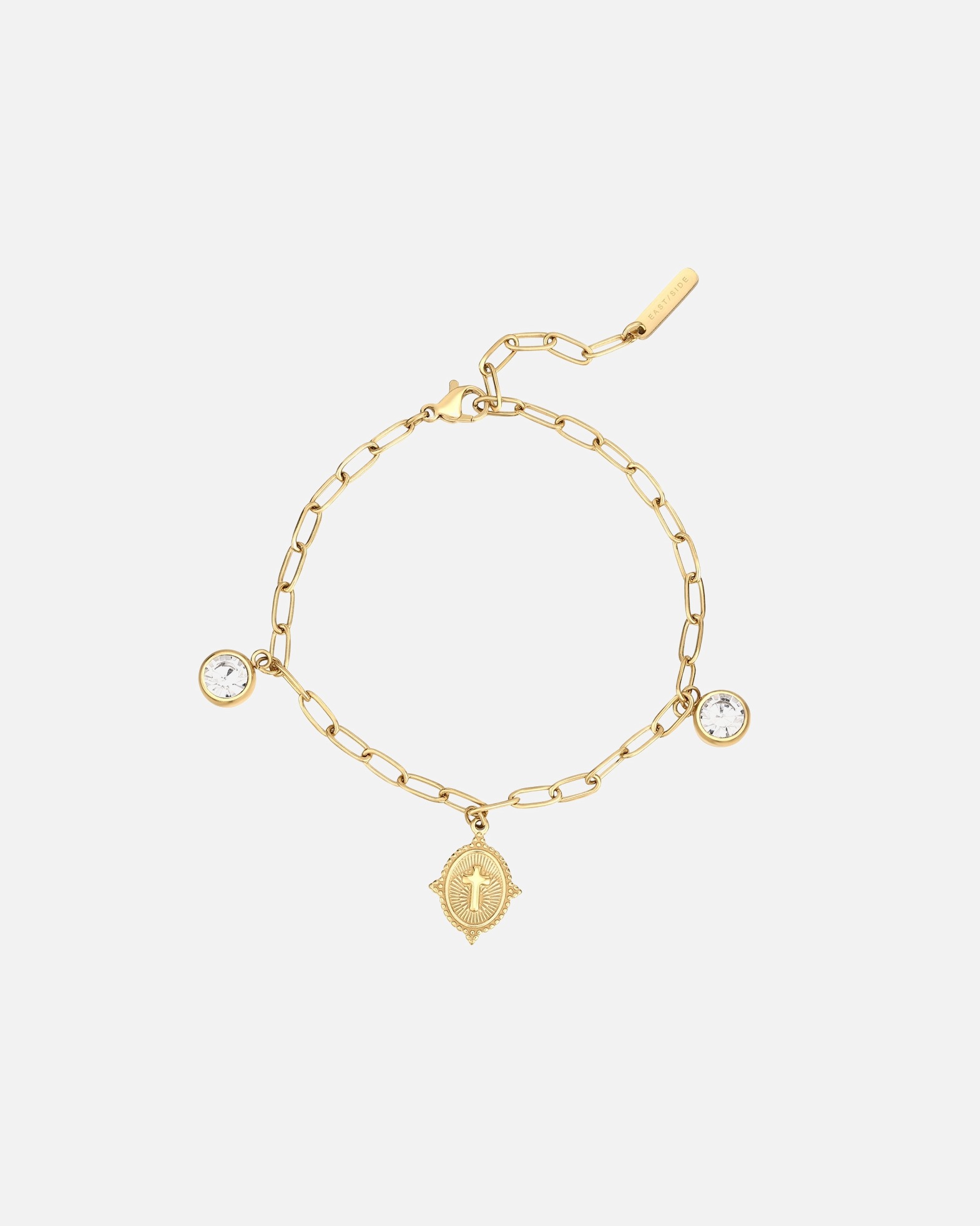 Bracelet pour Femme Bracelet Croix en Acier inoxydable en Or jaune 22,0 cm, réglable en continu