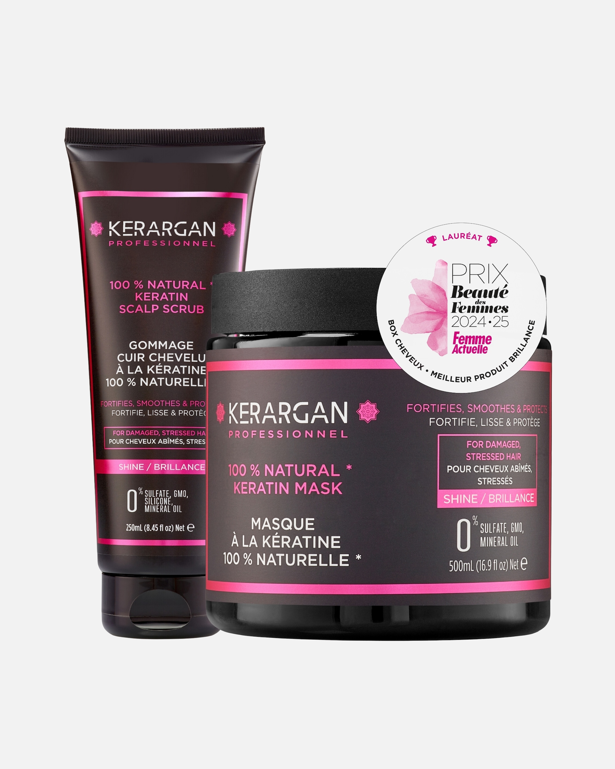 Kit coiffant pour Unisexe Kerargan Kerargan - Duo Masque et Gommage à la Kératine - 500ml + 250ml Kerargan - Duo Masque et Gommage à la Kératine - 500ml + 250ml
