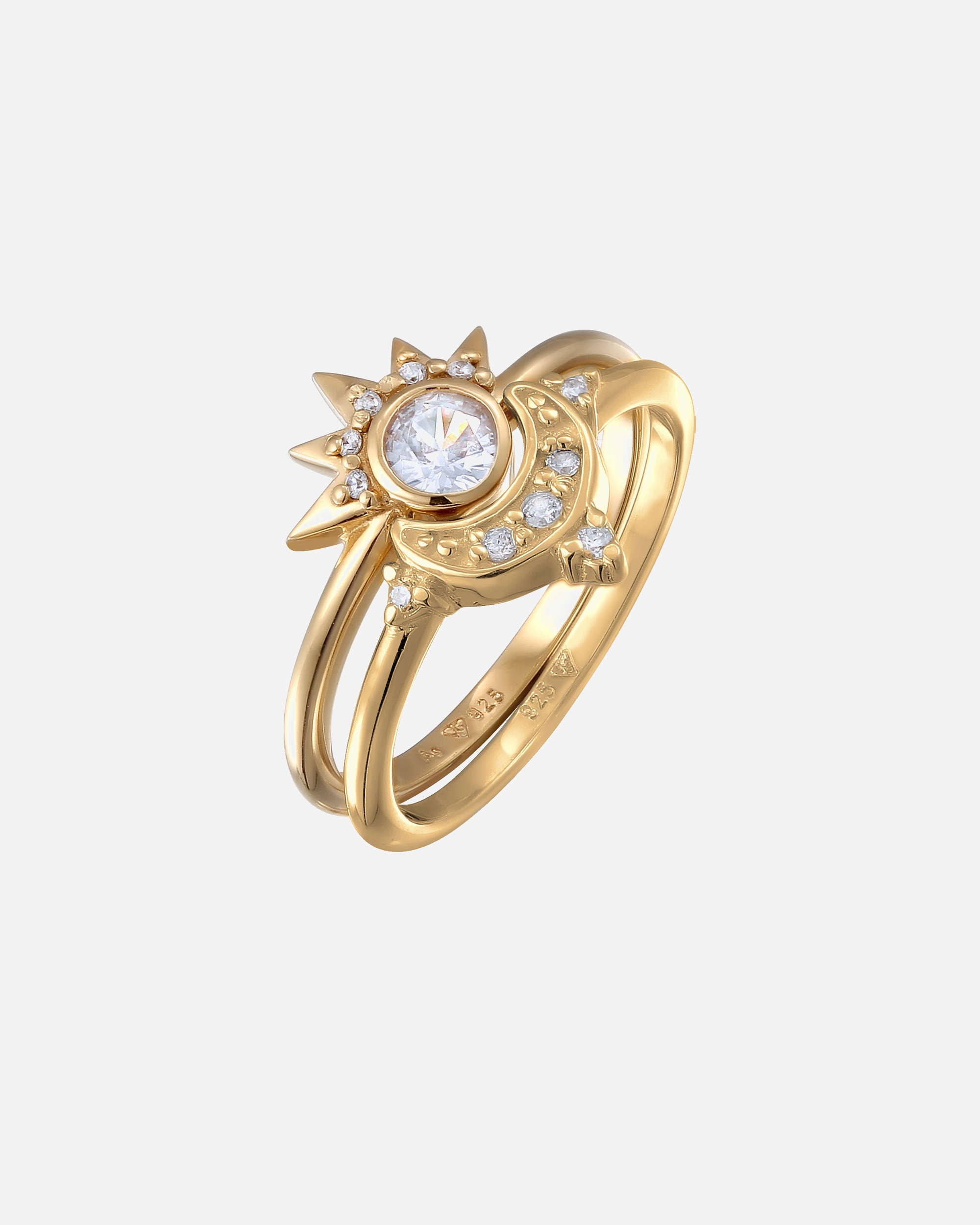 Bague pour Femme Bague Étoile Zirconia Blanc 925 Sterling Silver Gold-plated 54