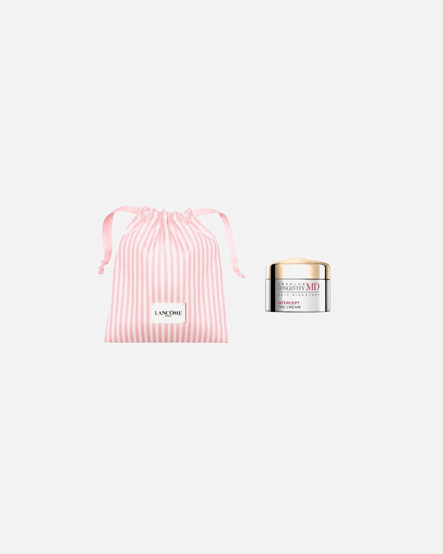 La crème Absolue Longevity MD Intercept 5ml et son pochon siglé Lancôme.