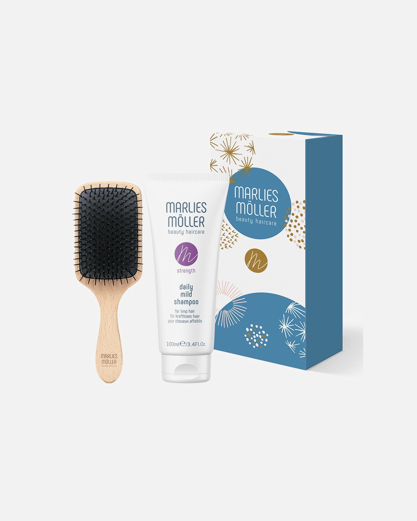 Coffret soin cheveux pour Unisexe Marlies Möller XMAS Set 1 Brush & Cleansing: Travel Hair & Scalp Brush Daily Mild Shampoo Travel Hair & Scalp Brush + Daily Mild Shampoo 100 ml