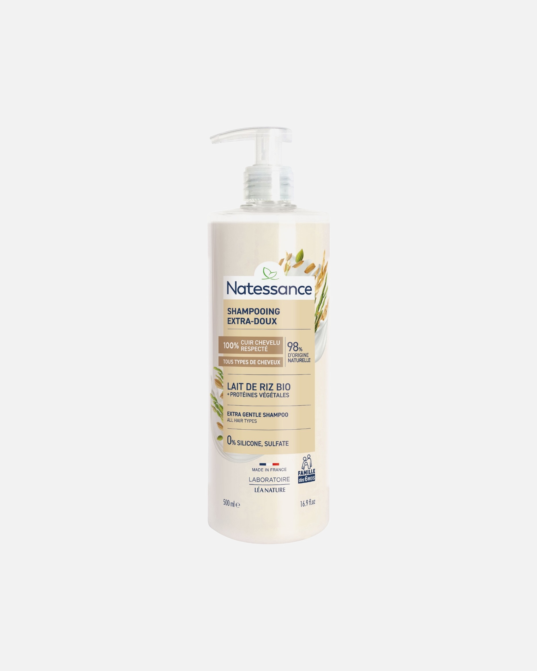 Shampooing pour Unisexe Natessance Default Brand Line Extra-doux Lait de Riz 500 ml