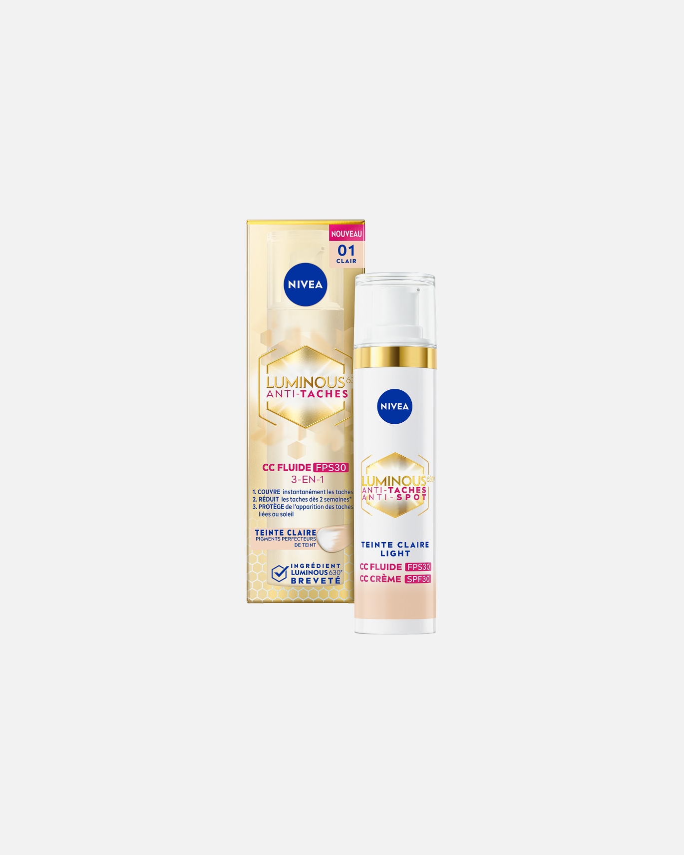 CC crème pour Femme NIVEA Luminous 630 CC fluide anti-taches SPF 30 Clair