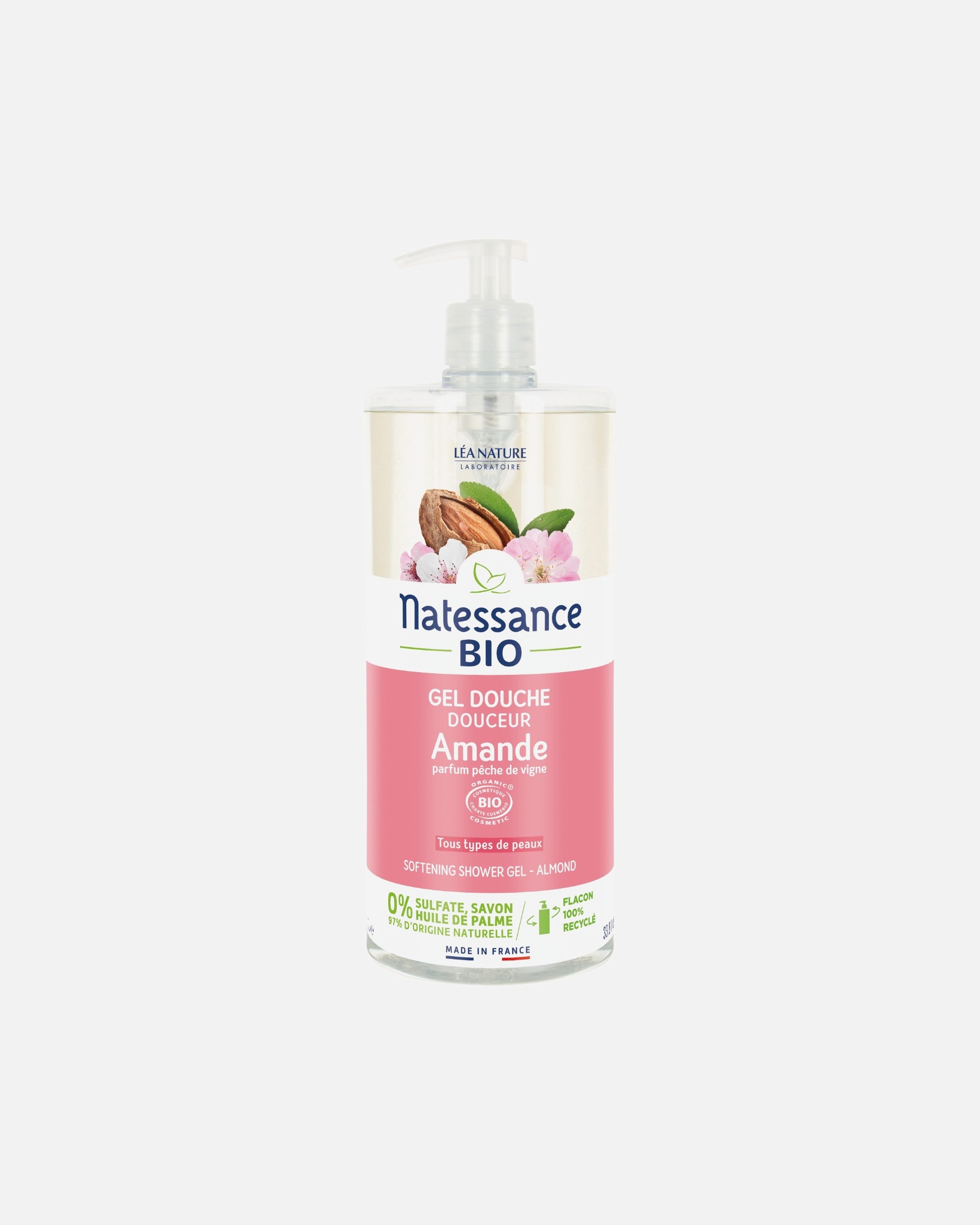 Gel douche pour Unisexe Natessance Default Brand Line Gel douche douceur Amande parfum Pêche de vigne 1000 ml