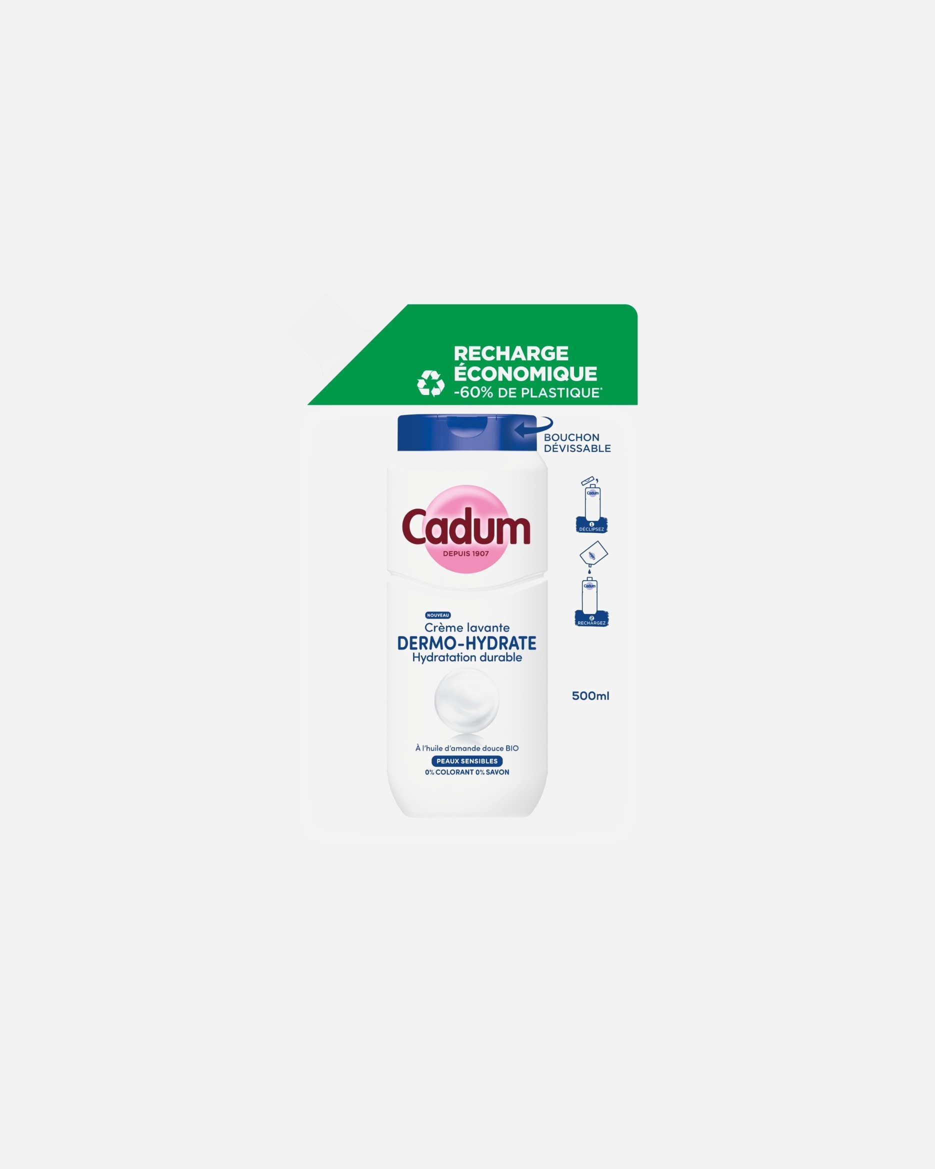 Gel douche pour Unisexe Cadum Dermo-hydrate - Recharge Peaux sensibles 500 ml - Recharge