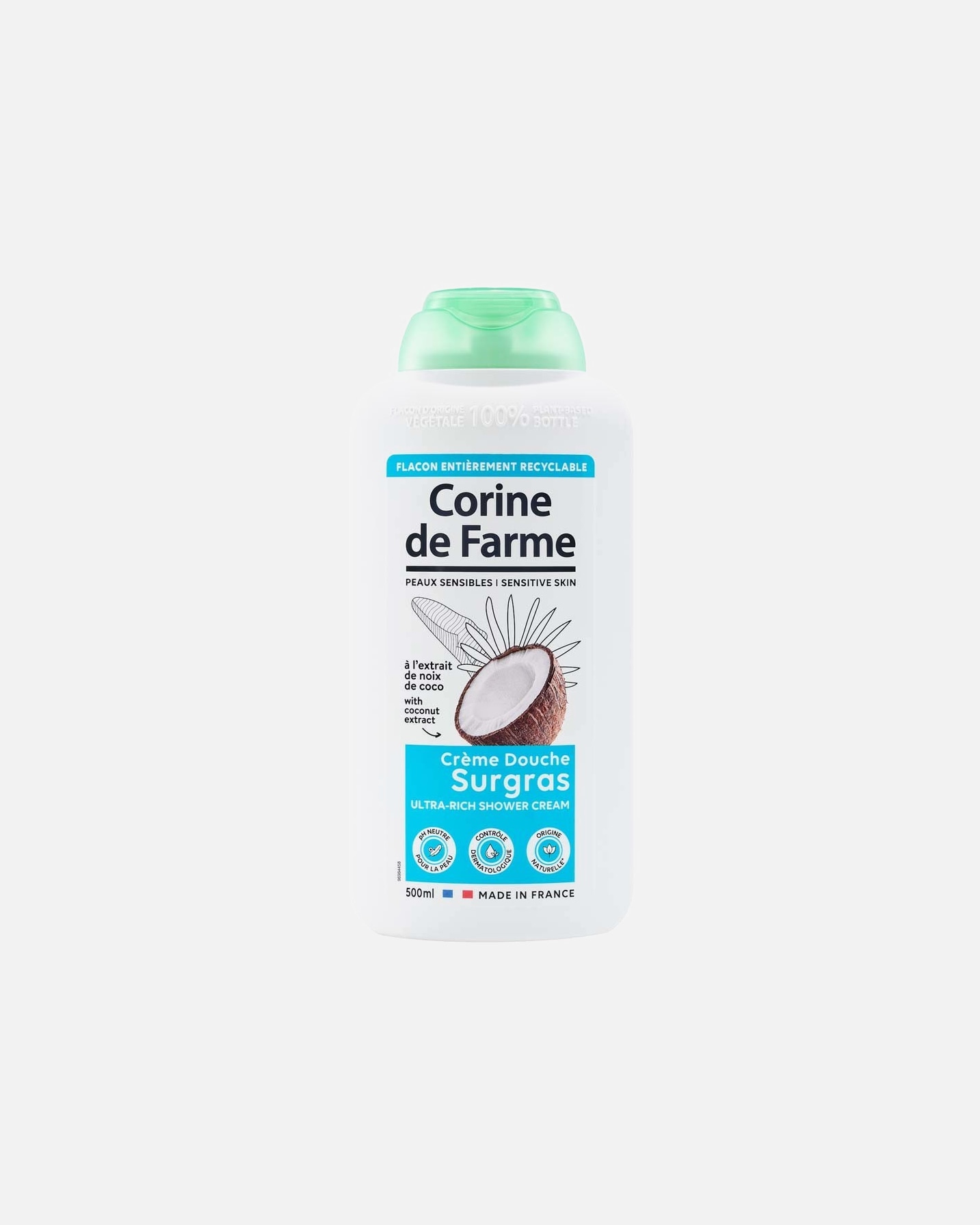 Gel douche pour Unisexe CORINE DE FARME Crème Surgras à l'extrait de Noix de Coco 500 ml
