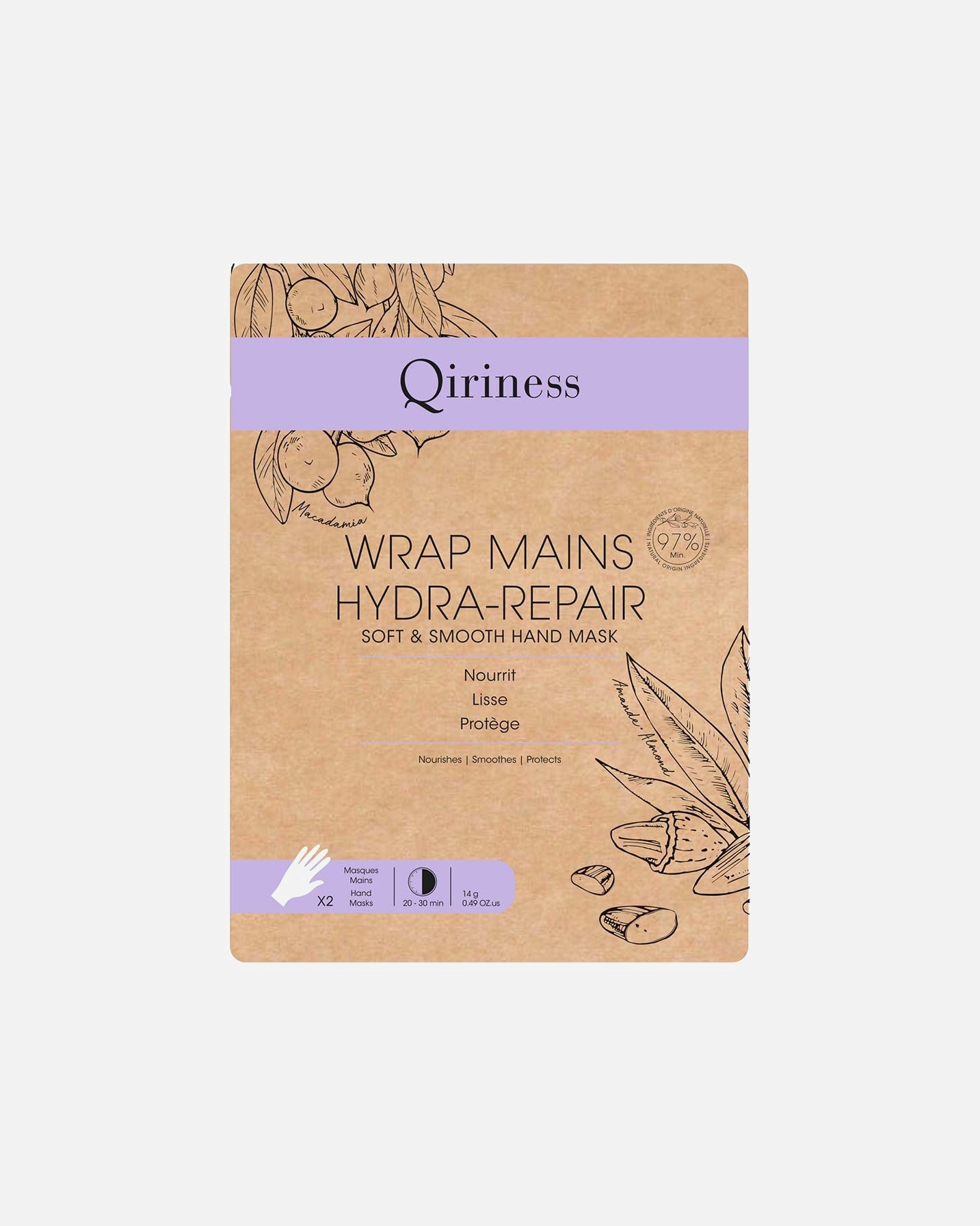 Masque hydratant pour Unisexe Qiriness Wrap Mains Hydra-Repair 14 g
