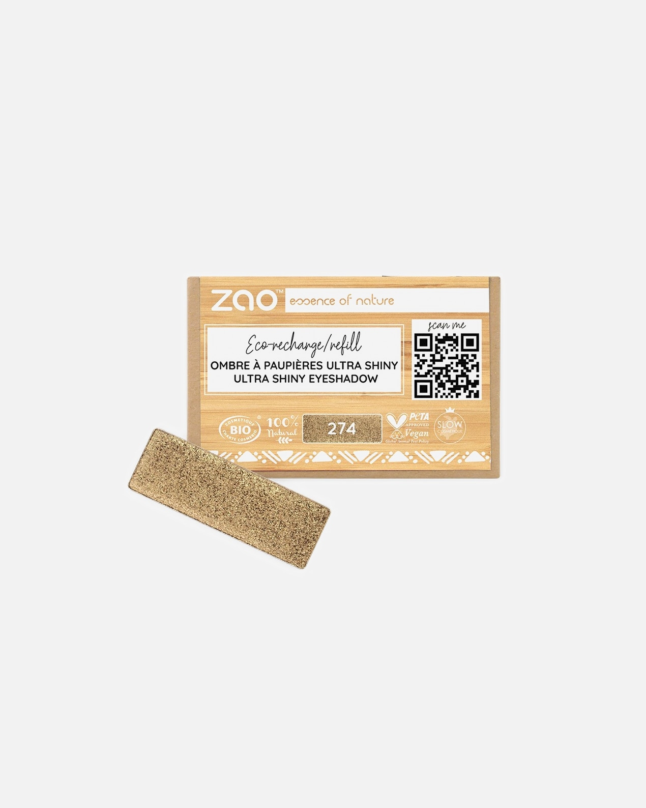 Ombre à paupières pour Unisexe ZAO Rectangle - Recharge 274 - ULTRA SHINY BROWN BRONZE