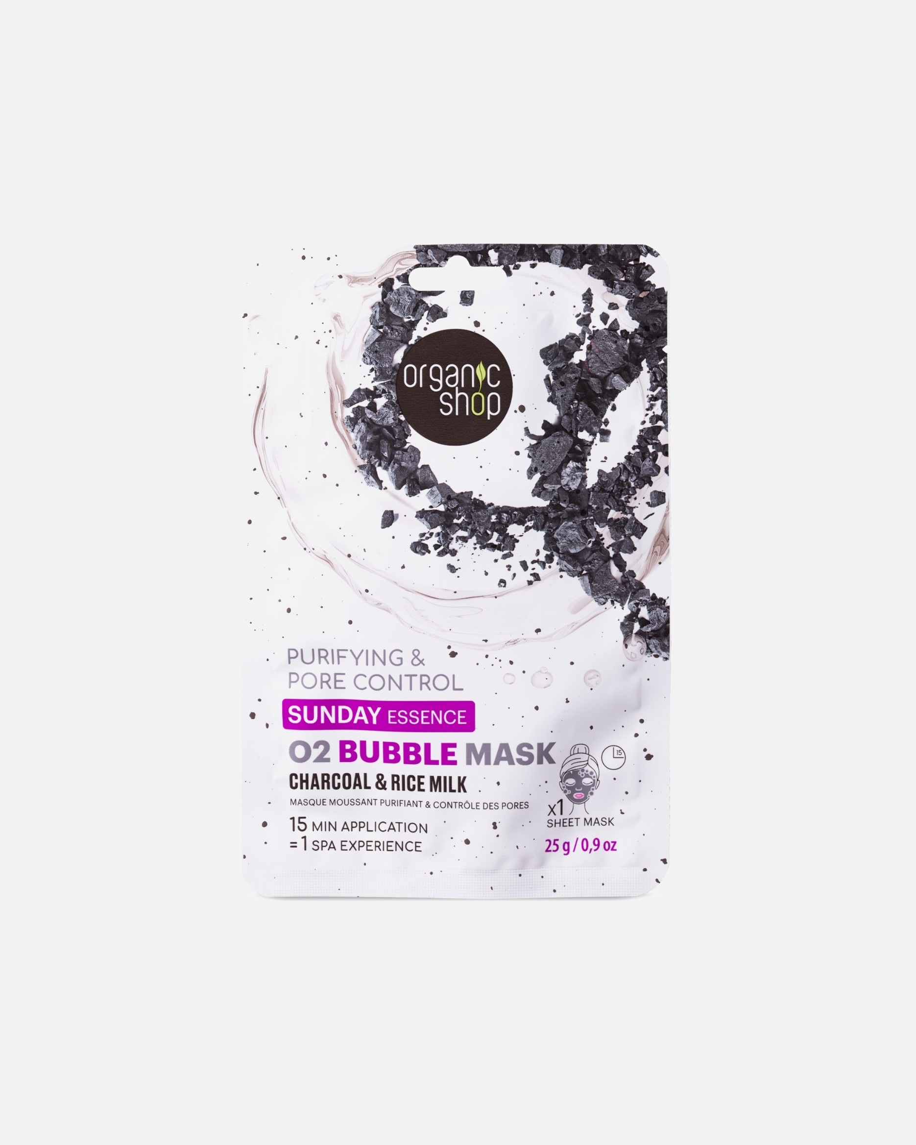Masque tissu pour Unisexe Organic Shop Purifiant & contrôle des pores au Charbon & lait de riz 25 g